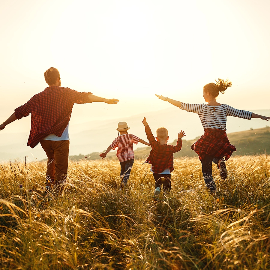 family running in field