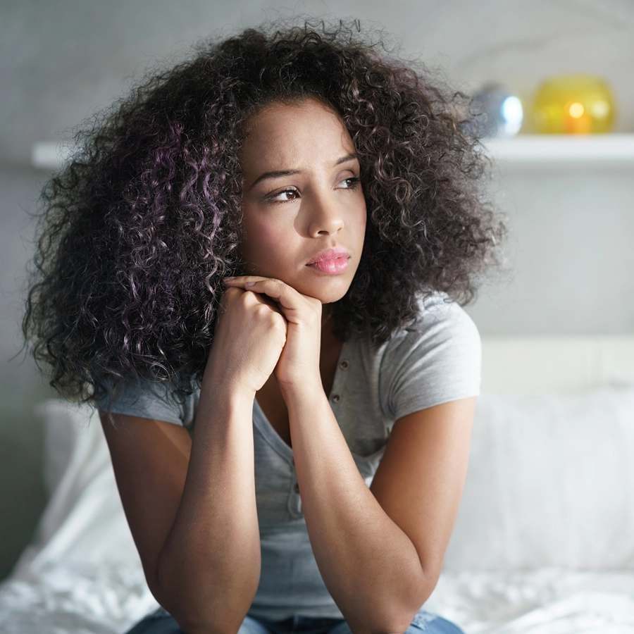 Teenage girl with frizzy hair